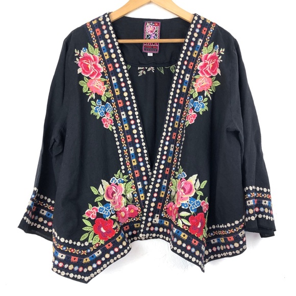 Johnny Was Jackets & Blazers - JWLA Floral Embroidered Linen Kimono Cardigan L